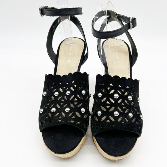 Marc Fisher Womens Wedge Sandals 9.5 Black Espadrille Boho Beach Indie‎ Sleaze - Picture 2 of 10